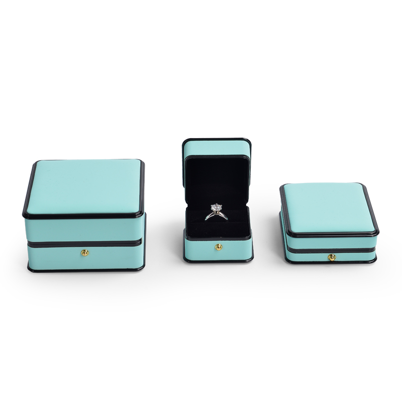 Fanxi Wholesale New Arrival Cyan Jewelry Ring Box with Black Stripe Custom Logo Luxury Wedding Ring Box
