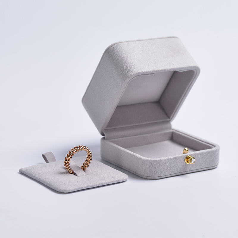 Fanxi New Wholesale Suede Jewellery Packaging Box Ring Necklace Boxes Light Grey Jewelry Packing Gift Box