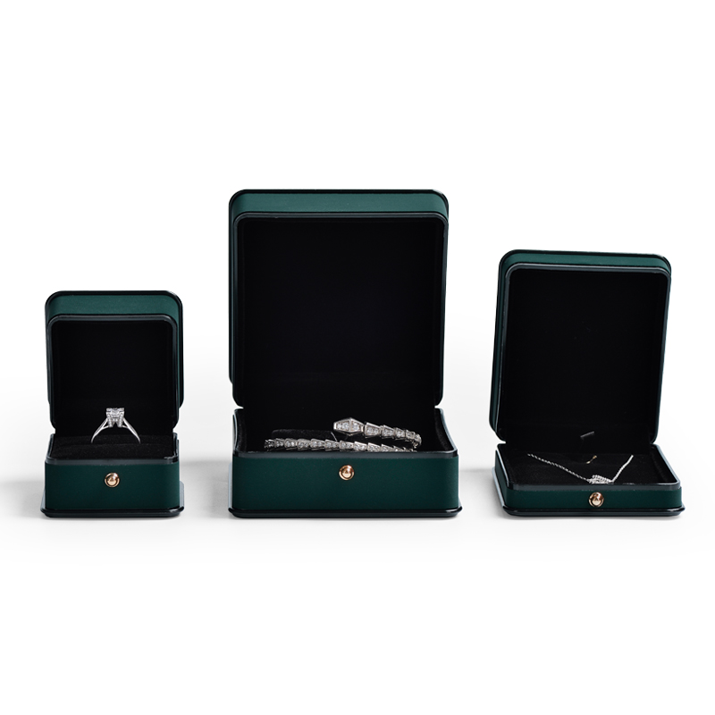 Top Sales FANXI Wholesale Dark Green Pu Leather Jewellery Packaging Box With Custom Logo Black Stripe