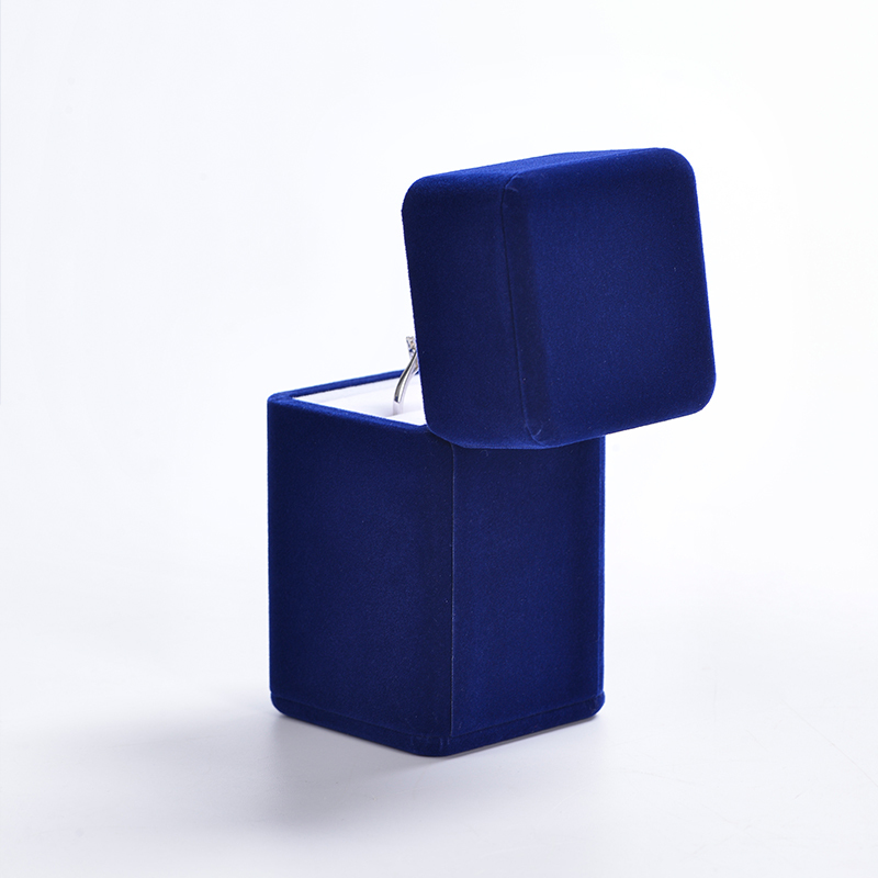 FANXI Luxury Deep Blue Velvet High Ring Box Jewelry Packaging Earrings Bangle Ring Gift Boxes Jewelry Package