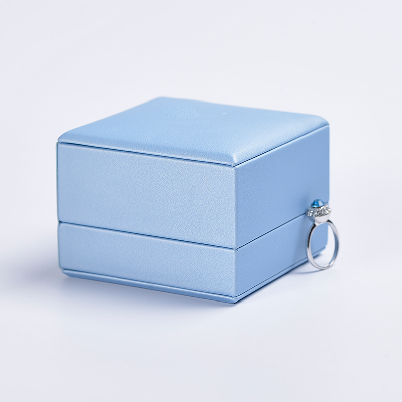 FANXI Custom Style Gentle Blue PU Leather Ring Box For Wedding Fashion Jewelry Box