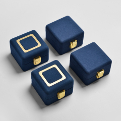 FANXI Fashion Dark Blue Microfiber Jewelry Packaging Box With Metal For Ring Pendant Display