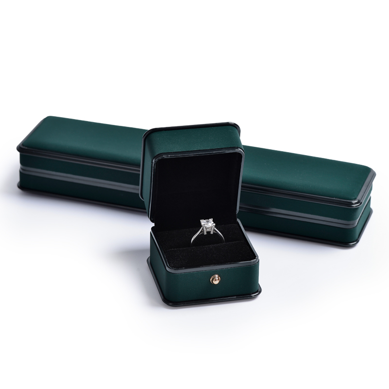 Top Sales FANXI Wholesale Dark Green Pu Leather Jewellery Packaging Box With Custom Logo Black Stripe