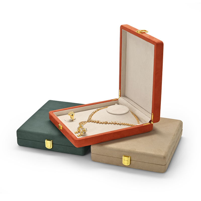 FANXI China Wholesale New Luxury Microfiber Jewellery Set Case with Golden Lock Ring Necklace Boxes Orange Jewelry Package