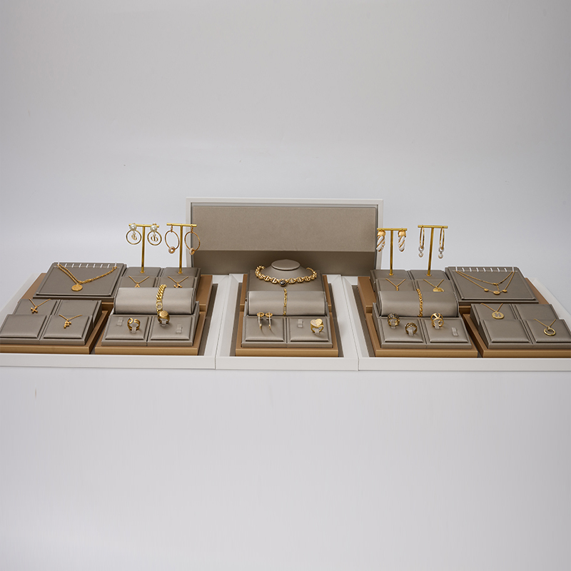FANXI New Design PU Leather Jewelry Display Stand For Counter Showcase Ring Necklace Bracelet Displays Jewellery Display Set