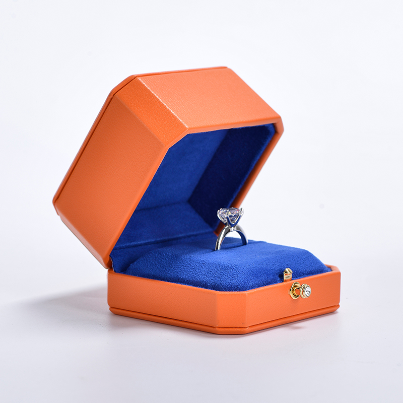 Octagonal Shape New Custom Logo Jewelry Box PU Leather Luxury Ring Box
