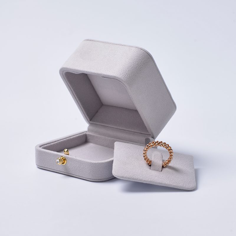 Fanxi New Wholesale Suede Jewellery Packaging Box Ring Necklace Boxes Light Grey Jewelry Packing Gift Box