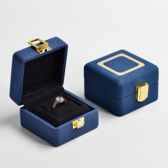 FANXI Fashion Dark Blue Microfiber Jewelry Packaging Box With Metal For Ring Pendant Display