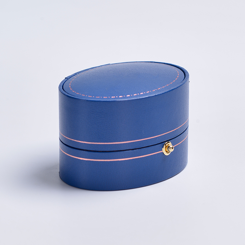 Fanxi Custom Luxury Round Blue Leatherette Paper Gift Packing Box Jewelry Packaging Box For Wedding Ring