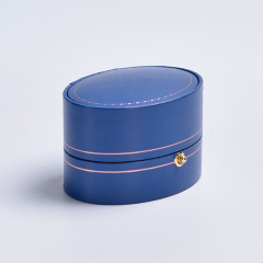 Fanxi Custom Luxury Round Blue Leatherette Paper Gift Packing Box Jewelry Packaging Box For Wedding Ring