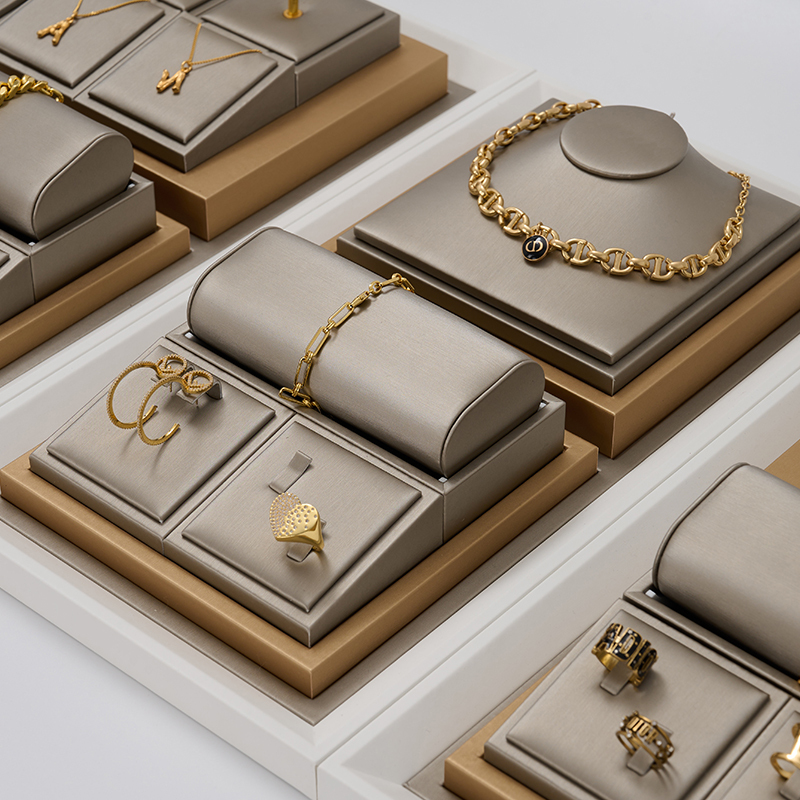 FANXI New Design PU Leather Jewelry Display Stand For Counter Showcase Ring Necklace Bracelet Displays Jewellery Display Set