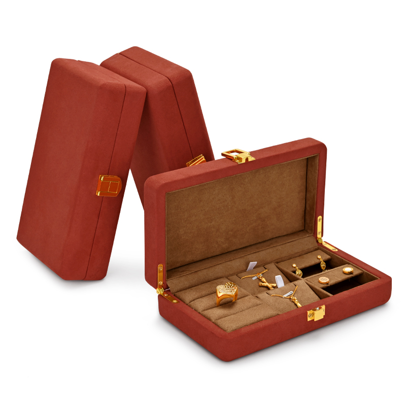 FANXI China Wholesale New Luxury Velvet Microfiber Jewellery Set Case with Golden Lock Ring Necklace Boxes Orange Jewelry Package