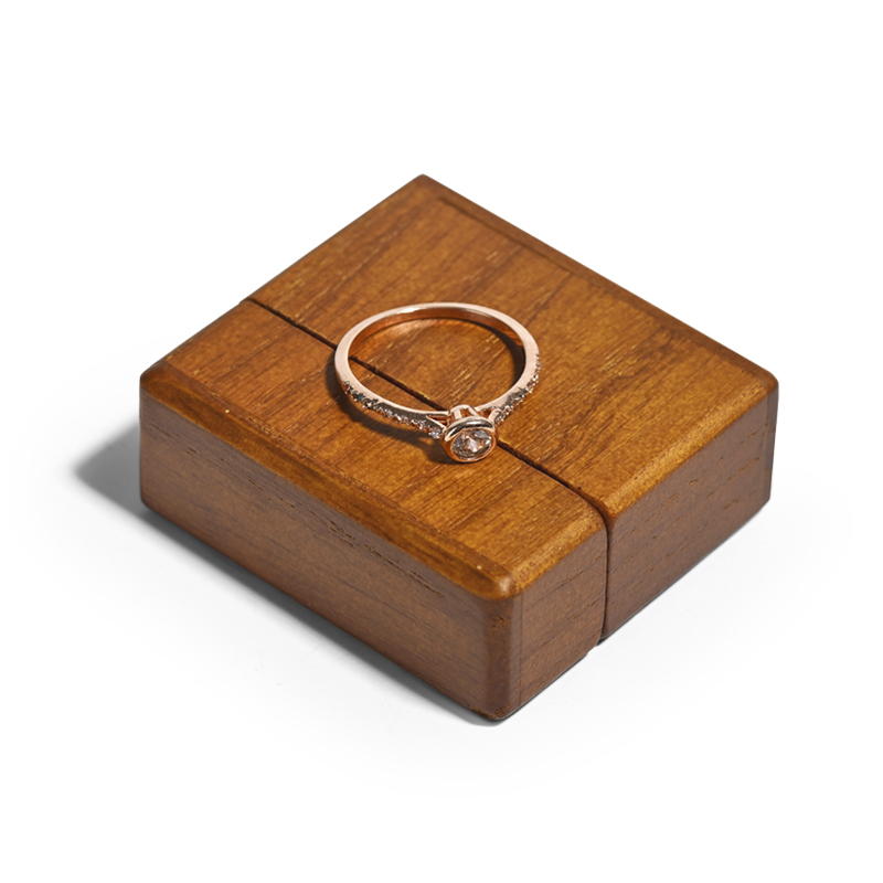 FANXI Retro Solid Wood Ring Box Eco-friendly Wooden Microfiber Jewelry Ring Packaging Case