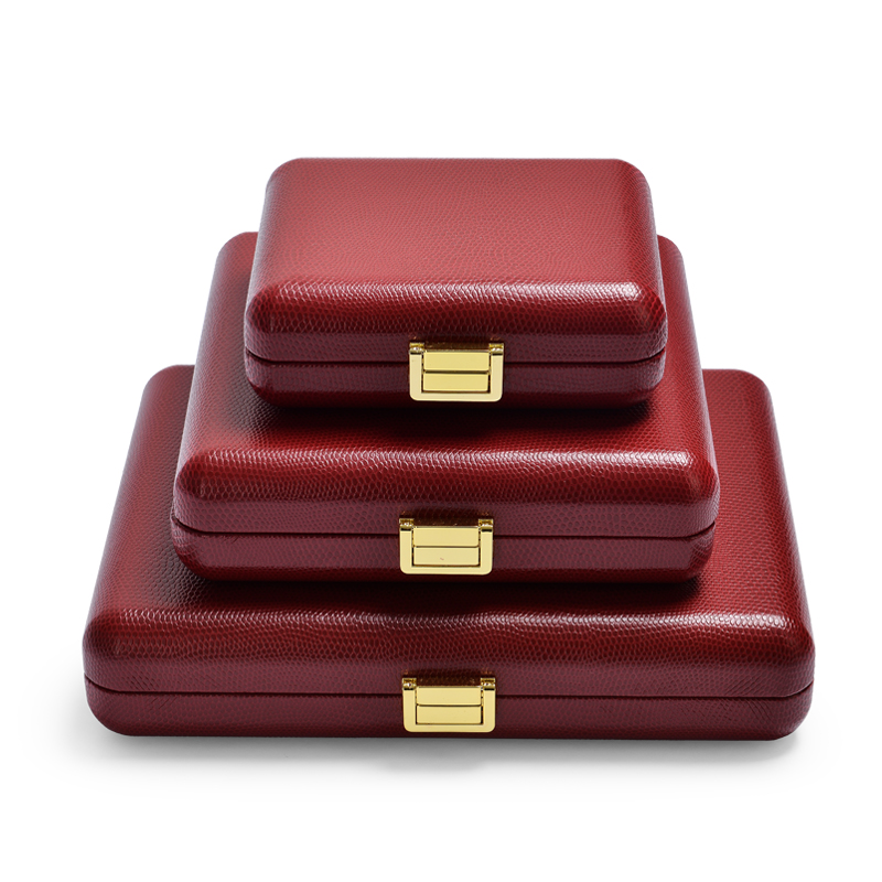 FANXI Customized Luxury Red Leather And Beige Microfiber For Ring Necklace Bangle Pendant With Gold Lock
