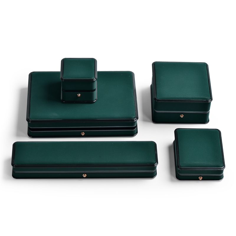 Top Sales FANXI Wholesale Dark Green Pu Leather Jewellery Packaging Box With Custom Logo Black Stripe