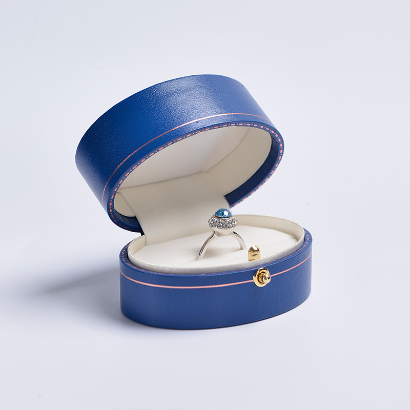 Fanxi Custom Luxury Round Blue Leatherette Paper Gift Packing Box Jewelry Packaging Box For Wedding Ring