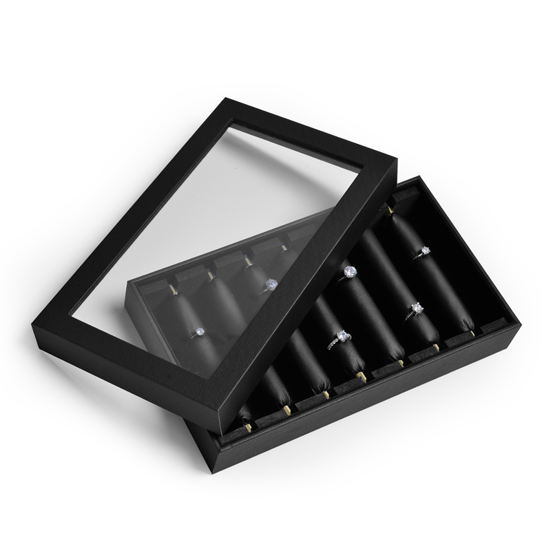 FANXI Classic Black Ring Display Packaging Box with Window For Jewelry Store With Custom Logo