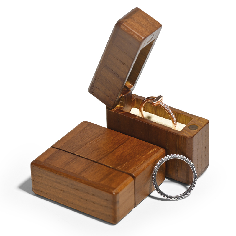 FANXI Retro Solid Wood Ring Box Eco-friendly Wooden Microfiber Jewelry Ring Packaging Case