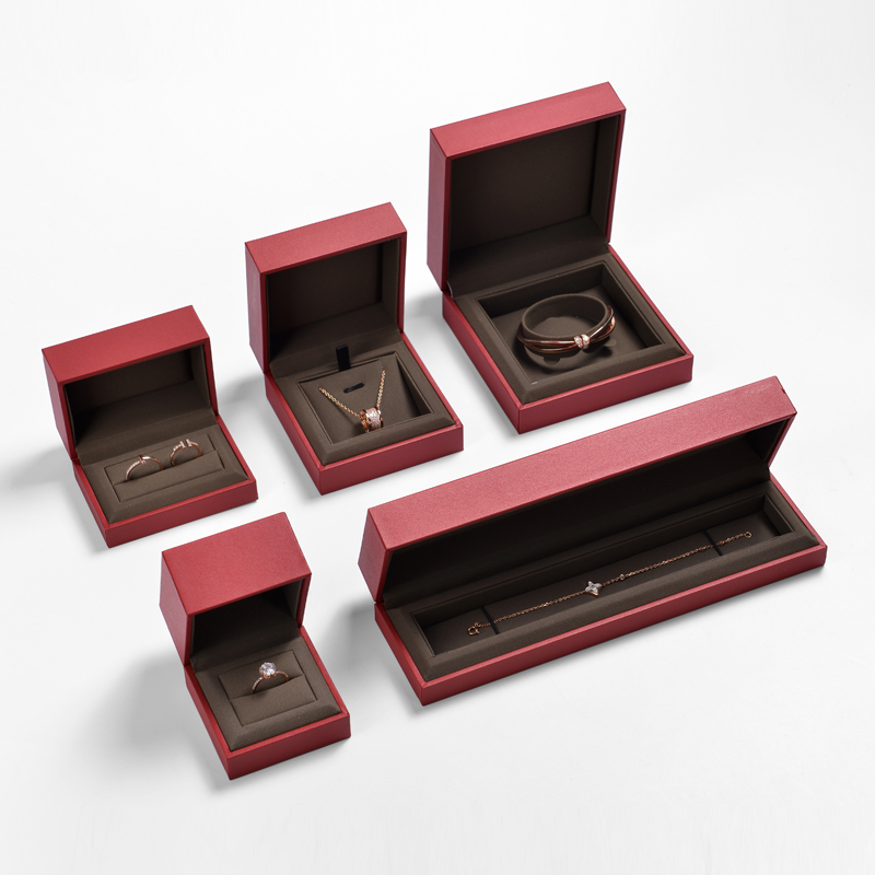 Fanxi Custom Logo Luxury Jewelry Box Red Leatherette Paper Ring Package For Ring Earring Necklace Packaging Boxes