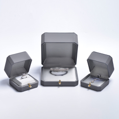 New Custom Luxury Octagonal Jewelry Box Custom Logo Pu leather Jewellery Packaging Box with LED light