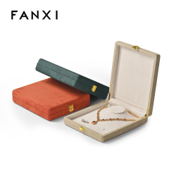 FANXI China Wholesale New Luxury Microfiber Jewellery Set Case with Golden Lock Ring Necklace Boxes Orange Jewelry Package