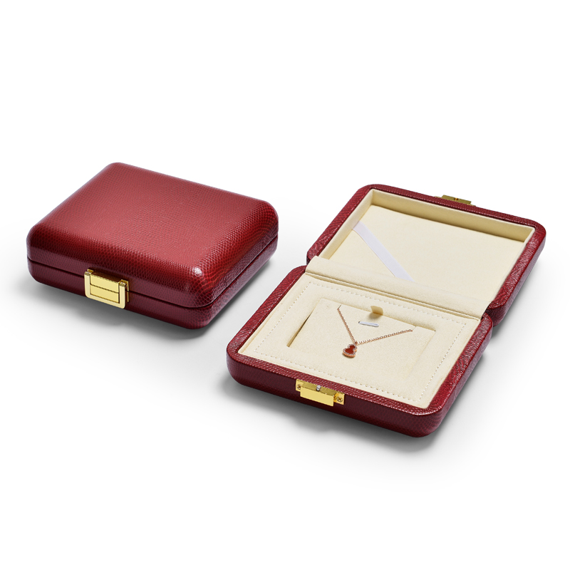 FANXI Customized Luxury Red Leather And Beige Microfiber For Ring Necklace Bangle Pendant With Gold Lock