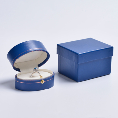 Fanxi Custom Luxury Round Blue Leatherette Paper Gift Packing Box Jewelry Packaging Box For Wedding Ring