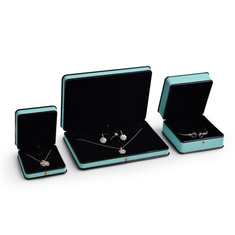 Fanxi Wholesale New Arrival Cyan Jewelry Ring Box with Black Stripe Custom Logo Luxury Wedding Ring Box