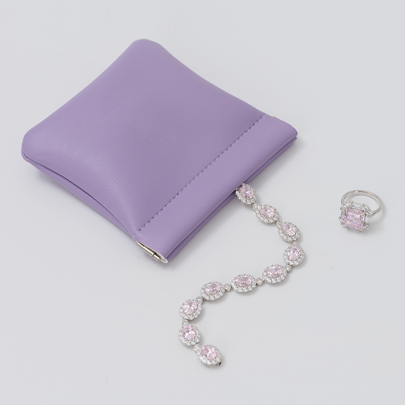 Fanxi Custom Cute Light Purple PU Leather Jewelry Pouch For Makeup Ring Earring Pendant Package Jewelry Coin Pouch