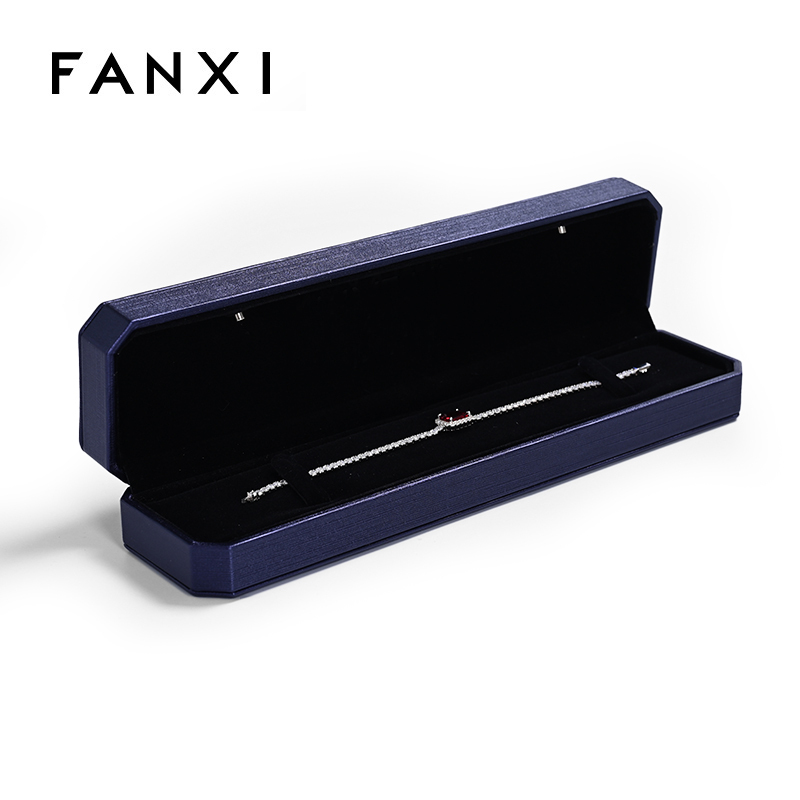 High Repurchasing Rate Long Bracelet Boxes PU Leather Jewellery Packaging Box Blue Jewelry Box with Custom Logo