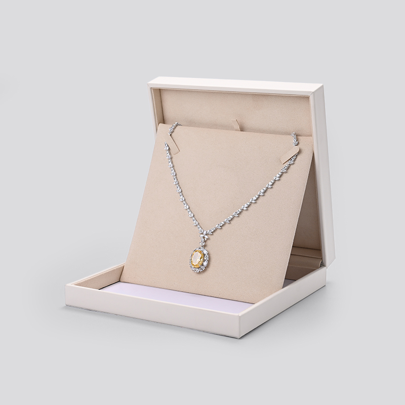 FANXI Wholesale Elegant Beige Big Necklace Box With PU Leather For Jewelry Display Jewellry Storage Box With Custom Logo