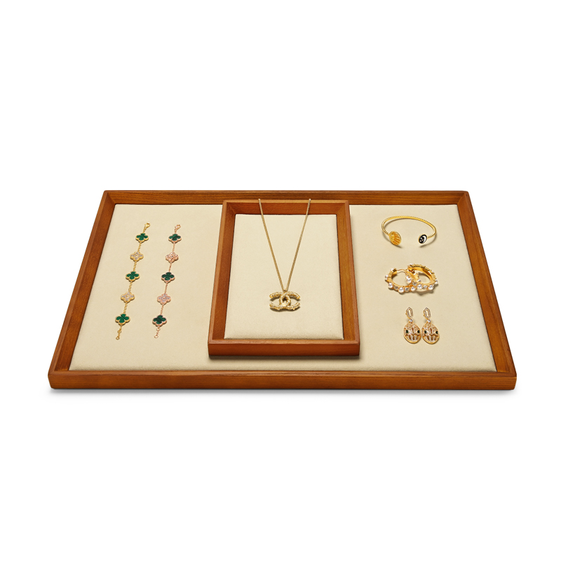 China FANXI Wholesale Custom Wooden Jewelry Store Display Ring Earrings Necklace Pendant Display Jewelry Tray