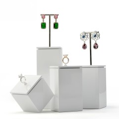 FANXI Solid Wood White Luxury Jewelry Ring Earring Display Stand Holder With Silver Metal T-bar Display Stands
