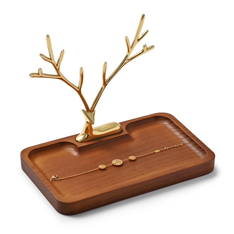 Fanxi Customized Wooden Jewelry Stand Luxury Jewellery Packaging Holder Watch Bangle Earring Storage Stand Gold Deer Shape Jewelry Display