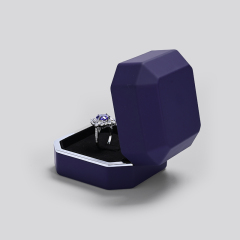 FANXI Custom Luxury Rubber Paint Purple Ring Box With LED Light Jewelry Display Box With Silver Edge