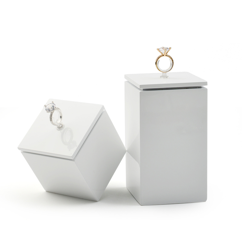 FANXI Solid Wood White Luxury Jewelry Ring Earring Display Stand Holder With Silver Metal T-bar Display Stands