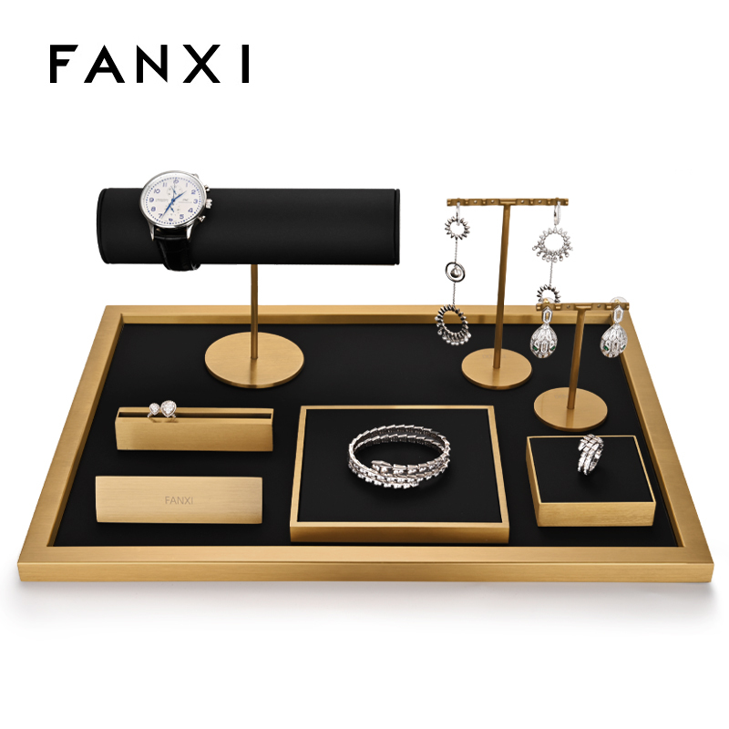 FANXI Jewelry Display Set For Bracelet Necklace Ring Exhibitor Organizer Holder Custom Leather Jewelry Display