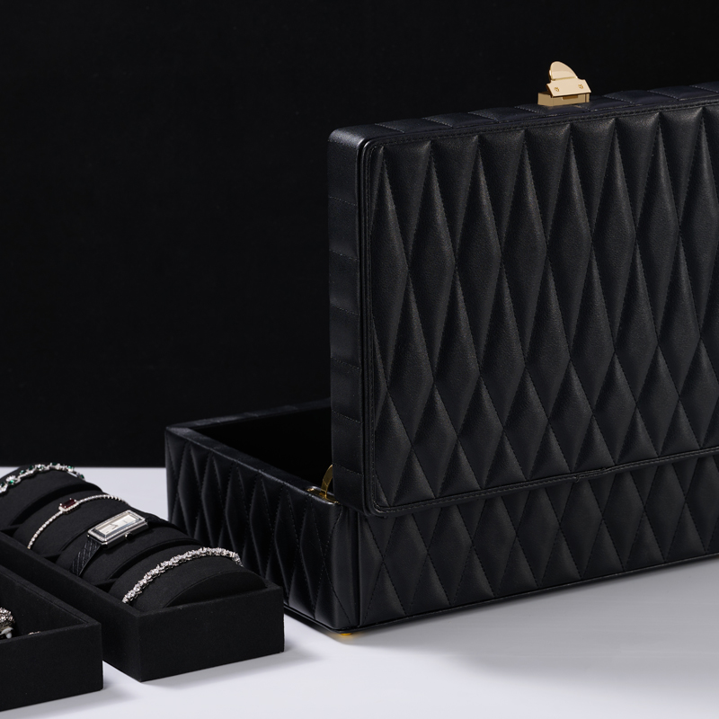 2023 New Custom Jewellery Cases Jewelry Travel Case Outside PU Leather Inside Velvet