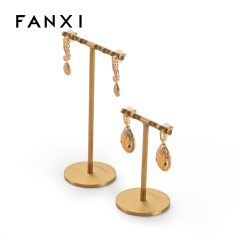 Fanxi Custom Luxury Gold Metal And White Microfiber Jewelry Display Stand Ring Earrings Necklace Jewelry Window Display Set