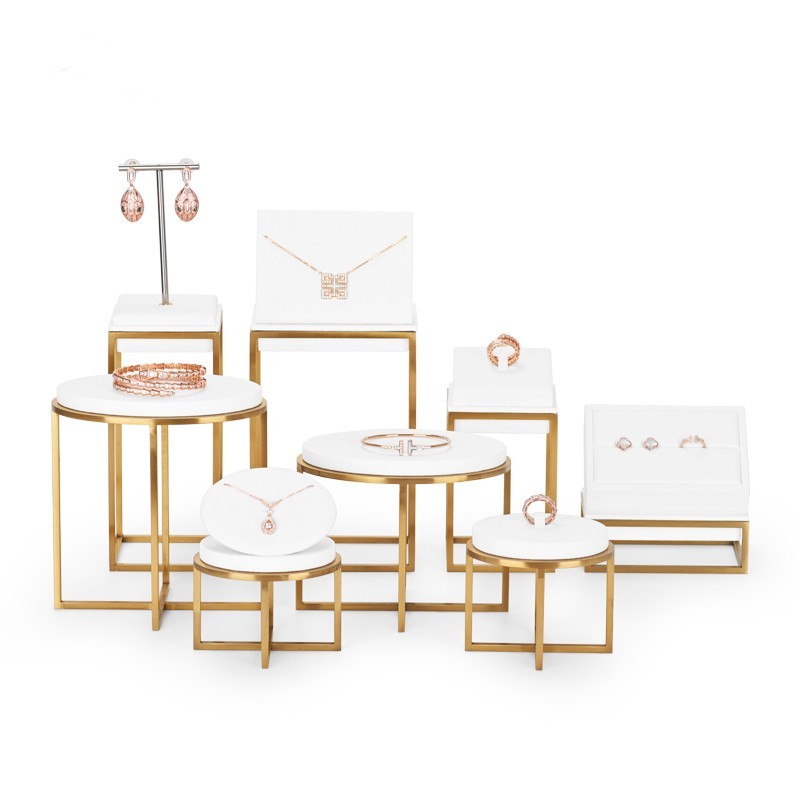 Fanxi New Arrival Jewelry Metal Display With White Pu Leather For Ring Earring Pendant Necklace Showcase Jewelry Stands