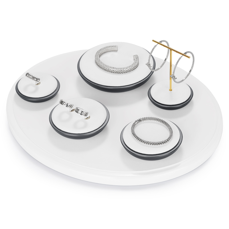 Fanxi New Arrival Jewelry Display Stands Microfi And Metal Luxury Ring Earring Necklace Shop Window Display Showcase Set
