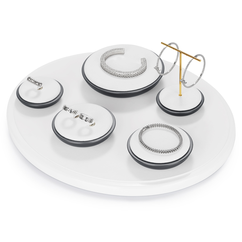 Fanxi New Arrival Jewelry Display Stands Microfi And Metal Luxury Ring Earring Necklace Shop Window Display Showcase Set