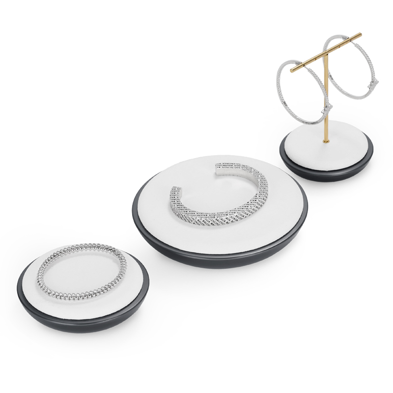 Fanxi New Arrival Jewelry Display Stands Microfi And Metal Luxury Ring Earring Necklace Shop Window Display Showcase Set