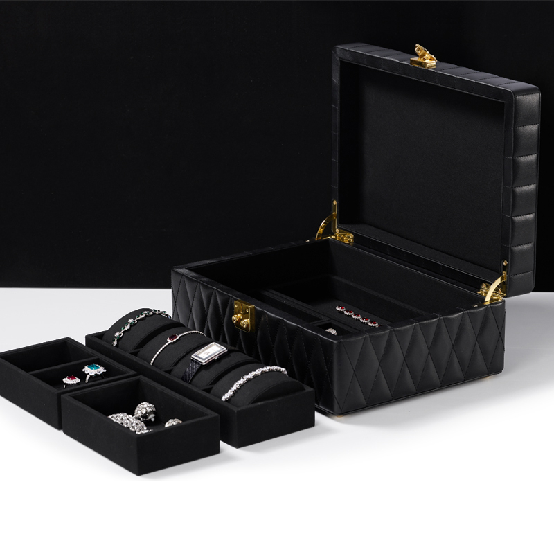 2023 New Custom Jewellery Cases Jewelry Travel Case Outside PU Leather Inside Velvet