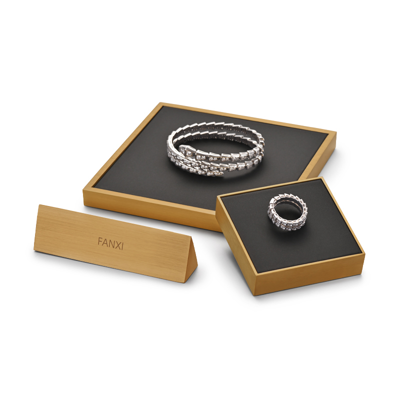 Fanxi New Arrival Jewelry Display Stands Pu Leather And Metal Luxury Ring Earring Necklace Shop Window Display Showcase Set
