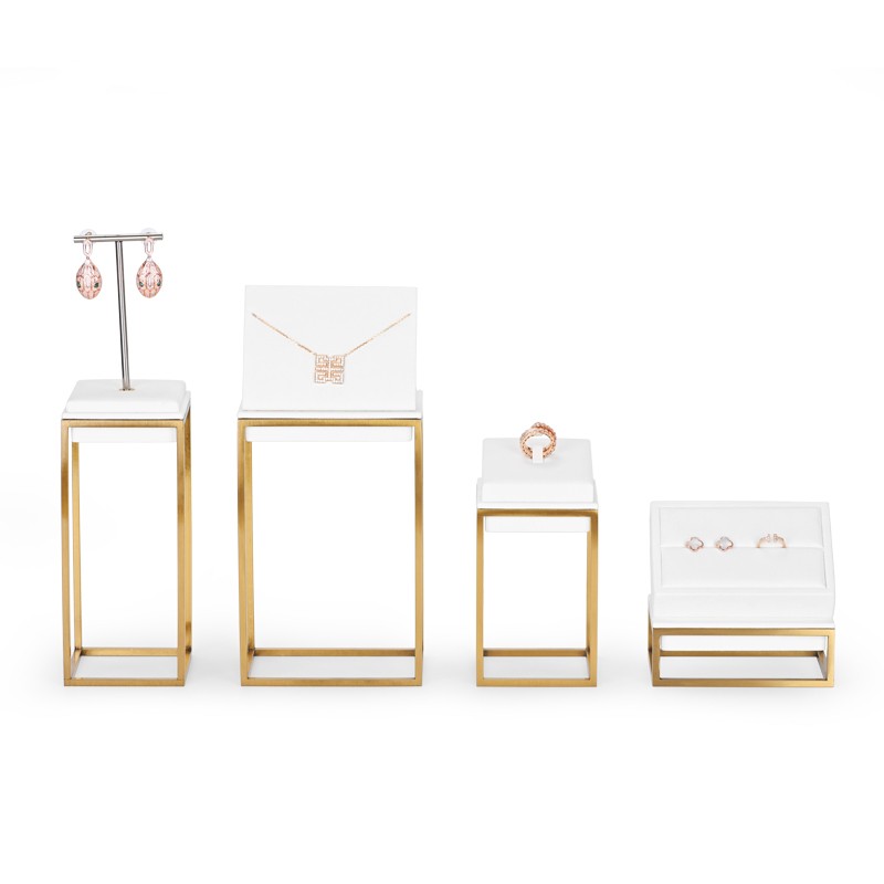 Fanxi New Arrival Jewelry Metal Display With White Pu Leather For Ring Earring Pendant Necklace Showcase Jewelry Stands