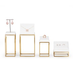 Fanxi New Arrival Jewelry Metal Display With White Pu Leather For Ring Earring Pendant Necklace Showcase Jewelry Stands