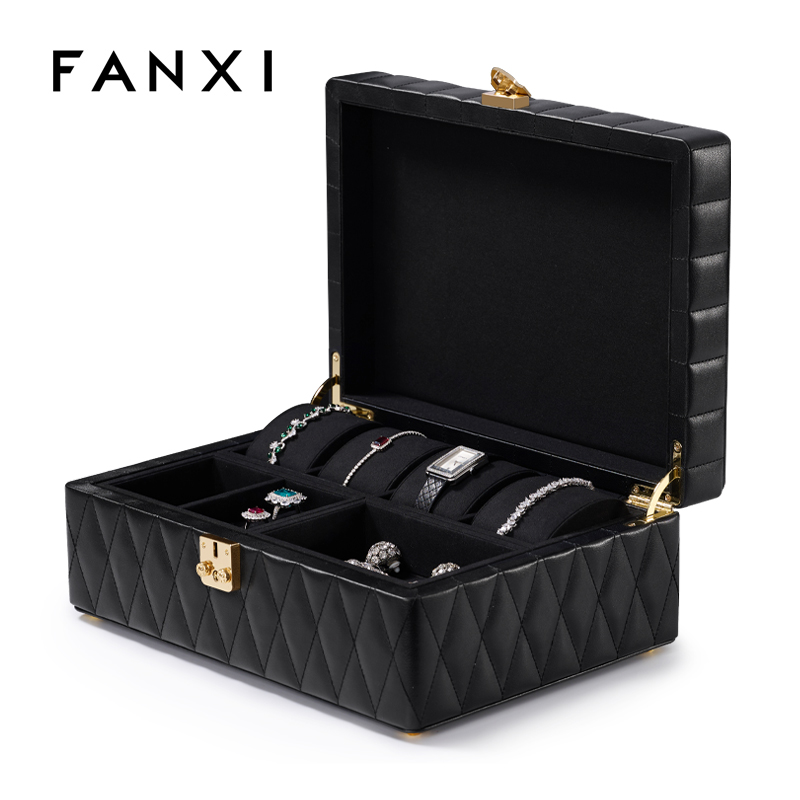 2023 New Custom Jewellery Cases Jewelry Travel Case Outside PU Leather Inside Velvet