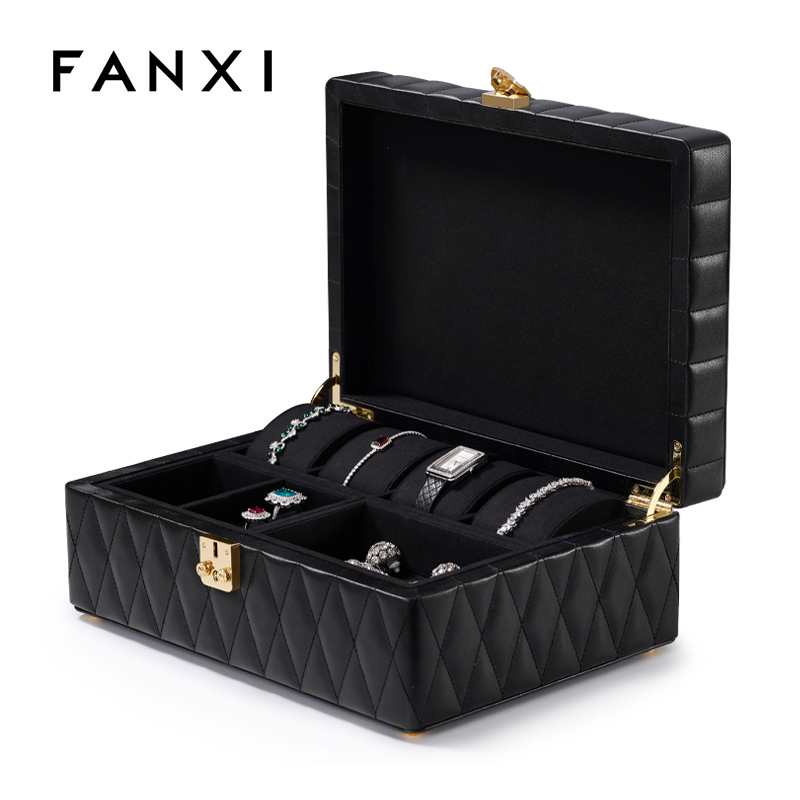 2023 New Custom Jewellery Cases Jewelry Travel Case Outside PU Leather Inside Velvet