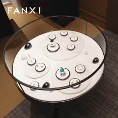 Fanxi New Arrival Jewelry Display Stands Microfi And Metal Luxury Ring Earring Necklace Shop Window Display Showcase Set